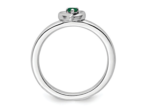 Sterling Silver Stackable Expressions Lab Created Emerald Heart Ring 0.06ctw