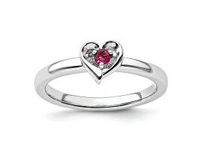 Sterling Silver Stackable Expressions Lab Created Ruby Heart Ring 0.08ctw
