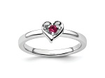 Sterling Silver Stackable Expressions Lab Created Ruby Heart Ring 0.08ctw