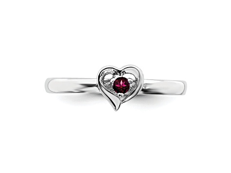 Sterling Silver Stackable Expressions Lab Created Ruby Heart Ring 0.08ctw