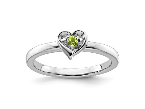 Sterling Silver Stackable Expressions Peridot Heart Ring 0.06ctw 