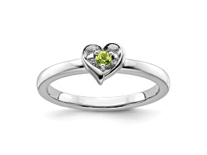 Sterling Silver Stackable Expressions Peridot Heart Ring 0.06ctw