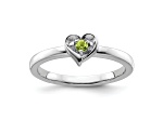 Sterling Silver Stackable Expressions Peridot Heart Ring 0.06ctw