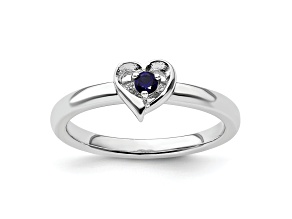 Sterling Silver Stackable Expressions Lab Created Sapphire Heart Ring 0.08ctw
