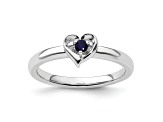 Sterling Silver Stackable Expressions Lab Created Sapphire Heart Ring 0.08ctw
