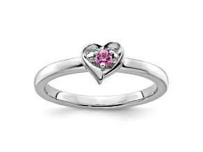 Sterling Silver Stackable Expressions Lab Created Pink Sapphire Heart Ring 0.09ctw
