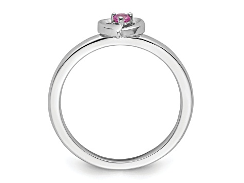 Sterling Silver Stackable Expressions Lab Created Pink Sapphire Heart Ring 0.09ctw