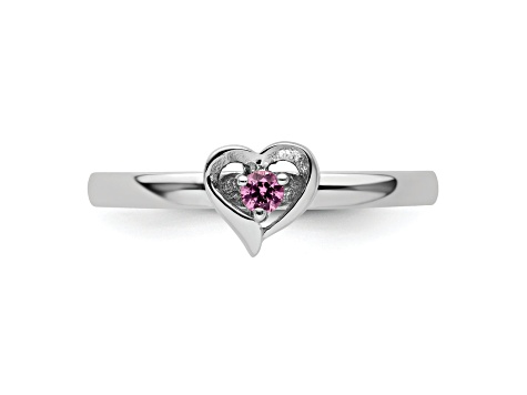 Sterling Silver Stackable Expressions Lab Created Pink Sapphire Heart Ring 0.09ctw