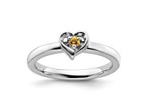 Sterling Silver Stackable Expressions Citrine Heart Ring 0.07ctw