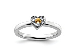 Sterling Silver Stackable Expressions Citrine Heart Ring 0.07ctw