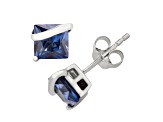 Square Lab Created Blue Sapphire Sterling Silver Stud Earrings 2.60ctw