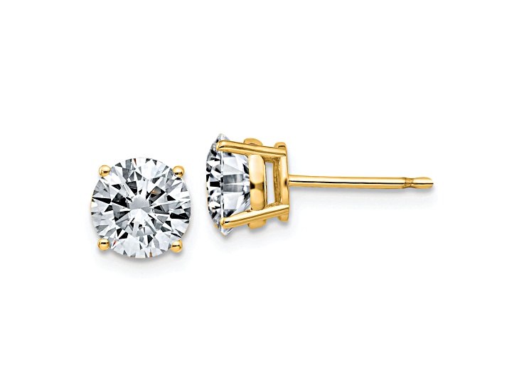 14K Yellow Gold 2ct. 6.5mm Round D E F Pure Light Moissanite Earrings