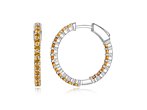 Yellow Citrine Platinum Over Sterling Silver Hoop Earrings