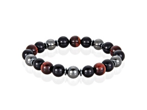 Invicta Jewelry Men's Red Tiger Eye with Onyx and Hematite Stone Bead Stretch Bracelet (10mm)