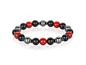 Invicta Jewelry Men's Red Agate with Onyx and Hematite Stone Bead Stretch Bracelet (10mm)