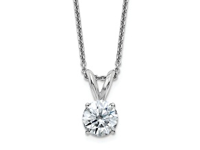 Rhodium Over 14K Gold 1 ct. 6.5mm Round D E F Pure Light Moissanite Solitaire Pendant with Chain