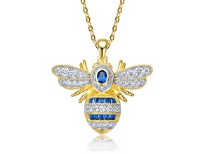 Sapphire Blue Cubic Zirconia, 14k Gold Plated over Sterling Silver Wasp Pendant Necklace