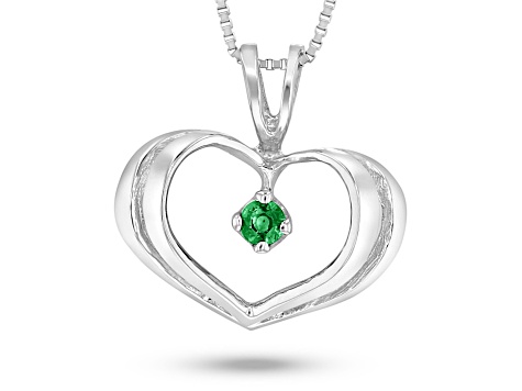 0.05ct Emerald Heart Pendant in 14k White Gold