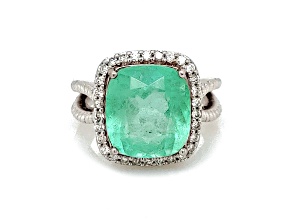 8.45 Ctw Colombian Emerald and 0.41 Ctw White Diamond Ring in 14K WG