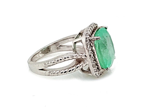 8.45 Ctw Colombian Emerald and 0.41 Ctw White Diamond Ring in 14K WG