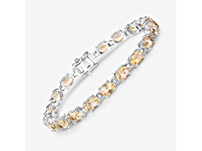 Yellow Citrine Rhodium Over Sterling Silver Oval Tennis Bracelet 14.4ctw