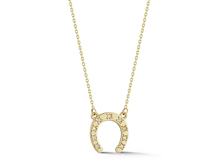 Bellissima Gold 14K Yellow Gold Diamond Western Horseshoe Pendant Necklace