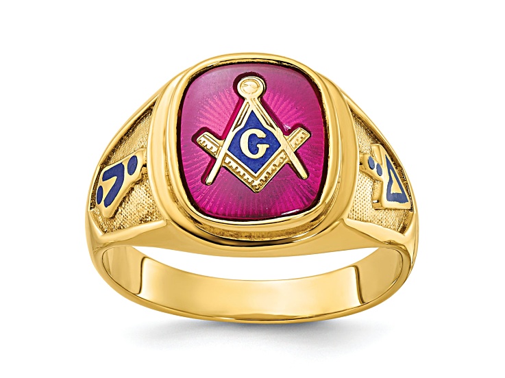 Vintage Solid online 10K Yellow Gold Multi Color Enamel Mason's Masonic Lodge Ring SZ 5