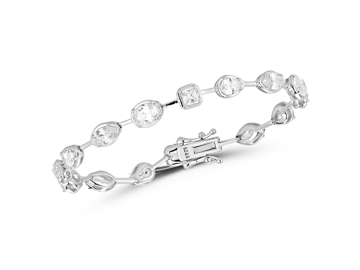 Rachel Zoe Rhodium Over Sterling Silver Mixed Shape Prong Set Cubic Zirconia Tennis Bracelet