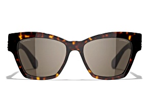 Chanel Dark Havana w Leather Arm Detail and "CC" Logo Frame / Brown Lens Sunglasses