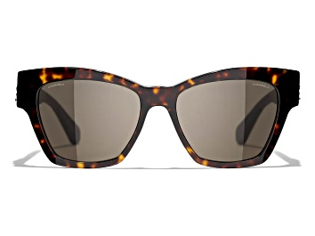 Picture of Chanel Dark Havana w Leather Arm Detail and "CC" Logo Frame / Brown Lens Sunglasses
