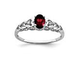 Rhodium Over Sterling Silver Garnet and Diamond Ring