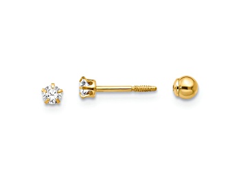 Picture of 14K Yellow Gold Polished Reversible Cubic Zirconia and 3mm Ball Earrings