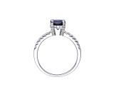 Round Lab Created Blue Sapphire Rhodium Over Sterling Silver Solitaire Ring