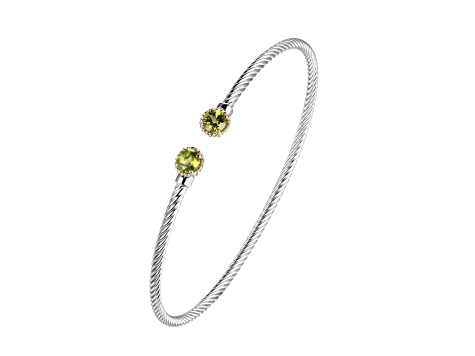 Green Peridot Rhodium Over Sterling Silver with 10k Yellow Gold Two-tone Cuff Bracelet 1.02ctw