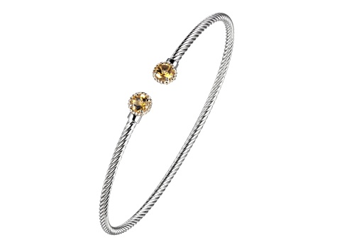 Yellow Citrine Rhodium Over Sterling Silver with 10k Yellow Gold Two-tone Cuff Bracelet 0.84ctw