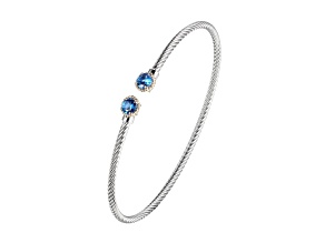 Swiss Blue Topaz Two-tone Rhodium Over Sterling Silver Cuff Bracelet 1.07ctw