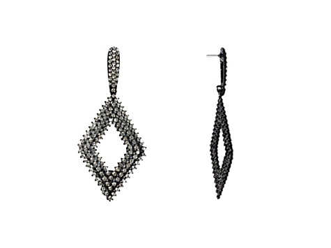 Off Park® Collection, Jet Black Open Center Diamond-Shape Clear Crystal Drop Earrings.