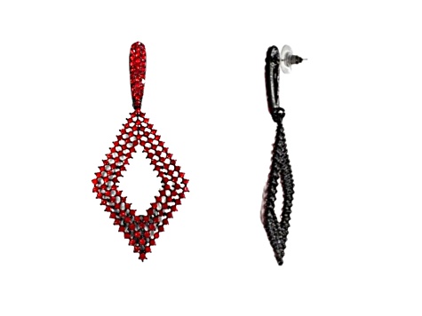 Off Park® Collection, Jet Black Open Center Diamond-Shape Siam Red Crystal Drop Earrings.