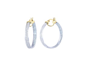 14K Yellow Gold Over Sterling Silver With Silver Color Glitter Clear Lucite Hoops