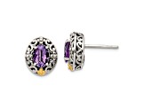 Sterling Silver Antiqued with 14K Accent Amethyst Post Earrings