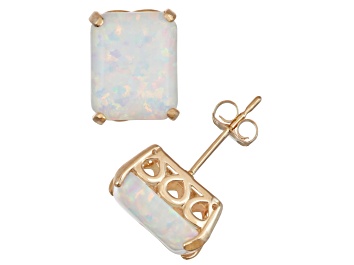 Picture of Lab Created Opal 10K Yellow Gold Stud Earrings 4.60ctw