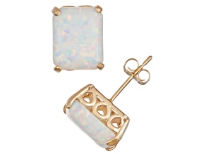 Lab Created Opal 10K Yellow Gold Stud Earrings 4.60ctw
