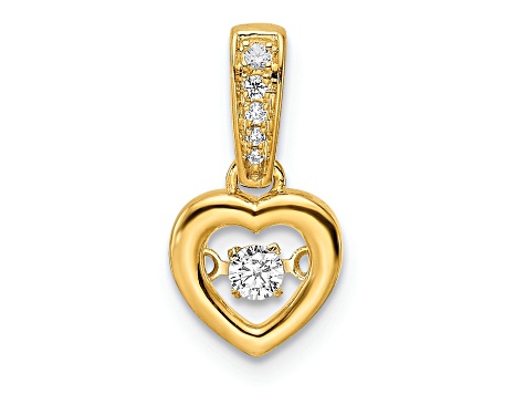 14k Yellow Gold Diamond Polished Heart Dangle Pendant