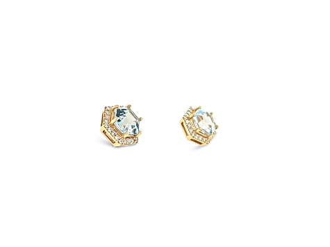 14K Yellow Gold 6.5x6.5 Hexagon Aquamarine and Diamond Earrings 2.62ctw