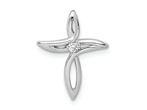 Rhodium Over 14K White Gold A Diamond Cross Pendant