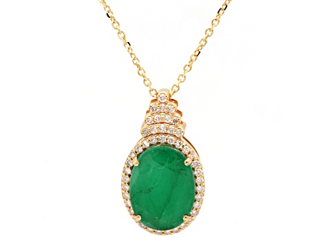 6.31 Ctw Emerald and 0.34 Ctw White Diamond Pendant in 14K YG