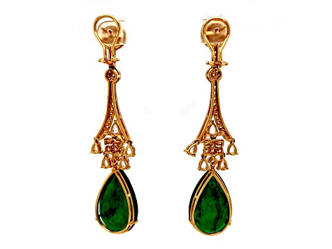 39.00 Ctw Emerald and 1.75 Ctw White Diamond Earring in 18K YG