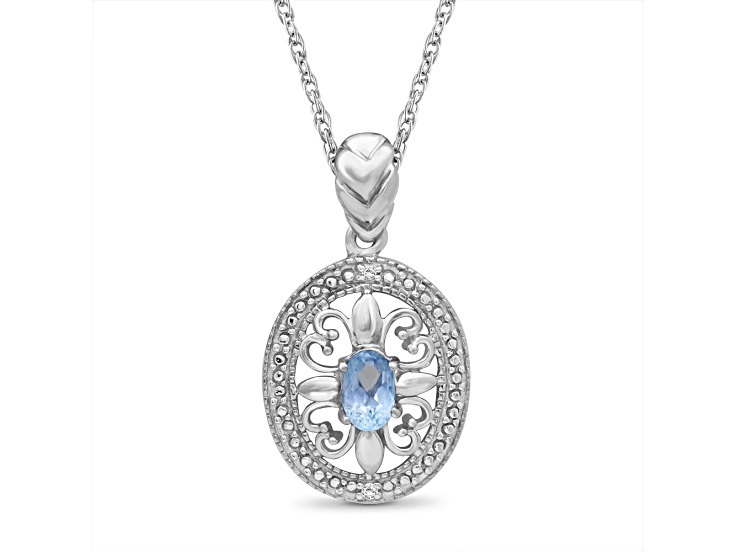 Sky Blue Topaz And White Diamond Sterling Silver Pendant With Chain 0 ...