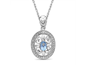 Sky Blue Topaz And White Diamond Sterling Silver Pendant With Chain 0.50ctw