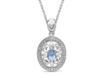 Picture of Sky Blue Topaz And White Diamond Sterling Silver Pendant With Chain 0.50ctw